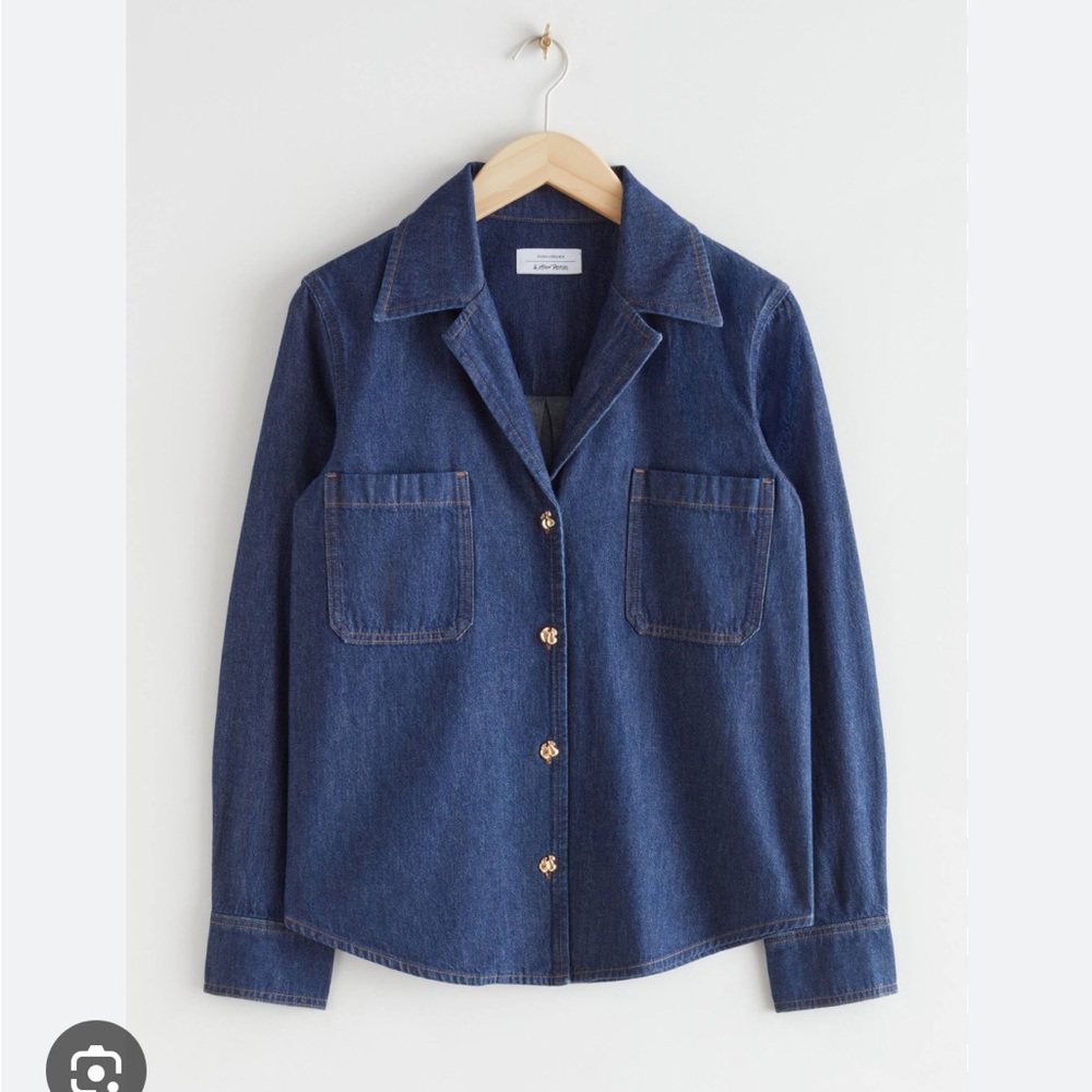 & other stories Denim Button-Up Shirt with Gold Accents